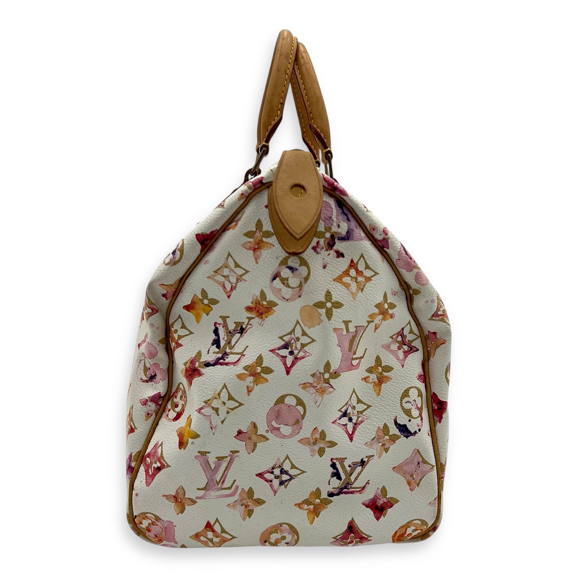 Speedy Top Handle Bag 35 White in Coated Canvas, Gold hardware