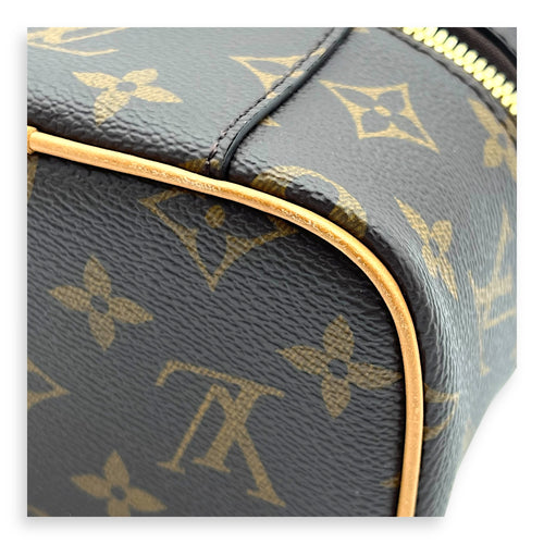 Nice Top Handle Bag Nano Brown in Monogram Coated Canvas, Gold hardware