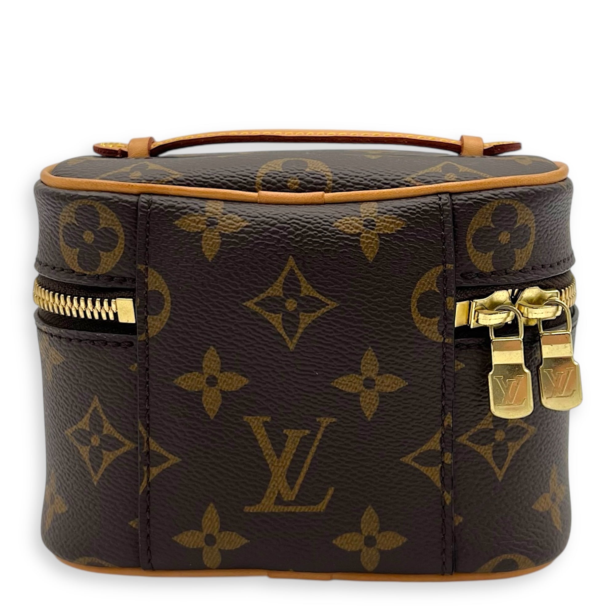 Nice Top Handle Bag Nano Brown in Monogram Coated Canvas, Gold hardware
