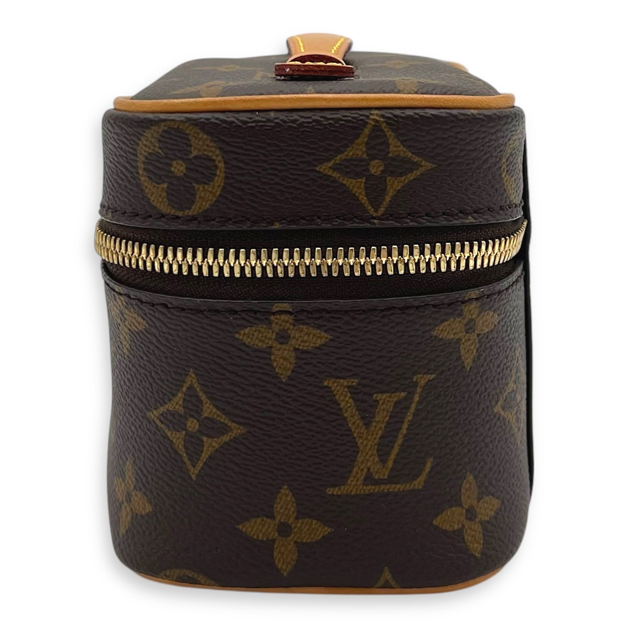 Nice Top Handle Bag Nano Brown in Monogram Coated Canvas, Gold hardware