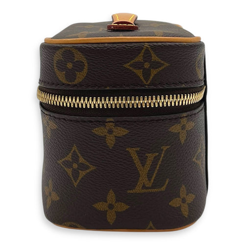 Nice Top Handle Bag Nano Brown in Monogram Coated Canvas, Gold hardware