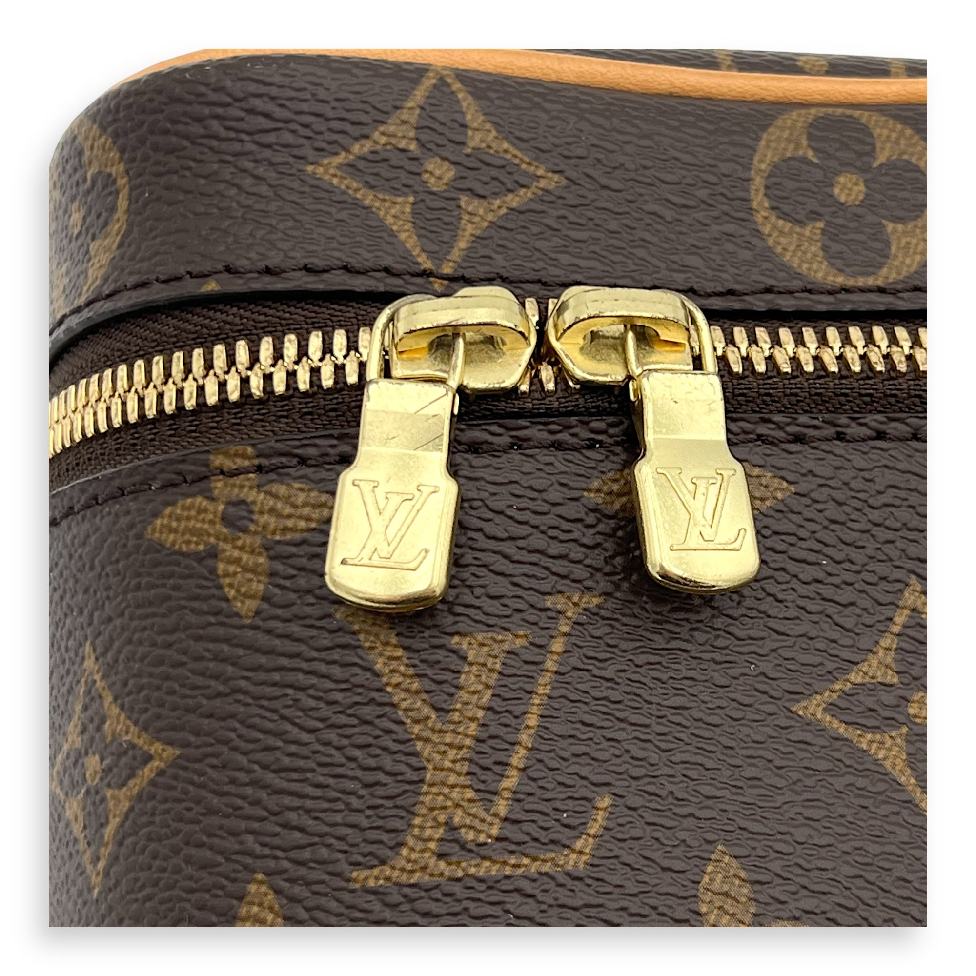 Nice Top Handle Bag Nano Brown in Monogram Coated Canvas, Gold hardware