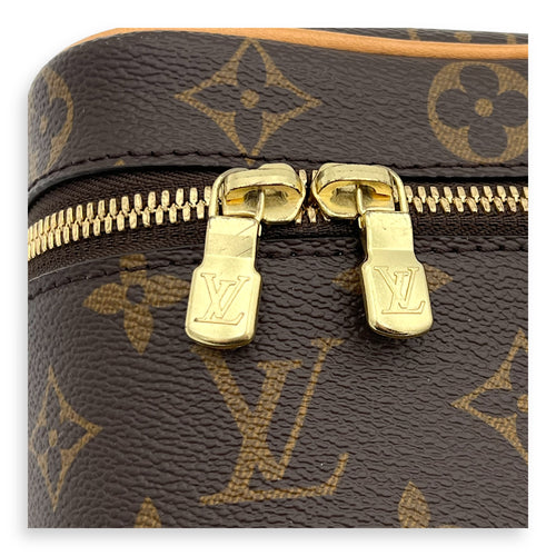 Nice Top Handle Bag Nano Brown in Monogram Coated Canvas, Gold hardware
