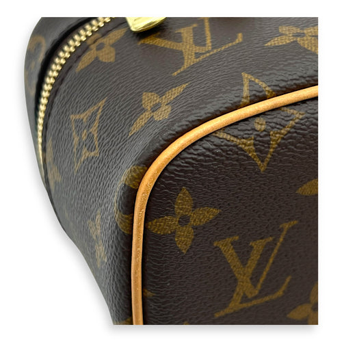 Nice Top Handle Bag Nano Brown in Monogram Coated Canvas, Gold hardware