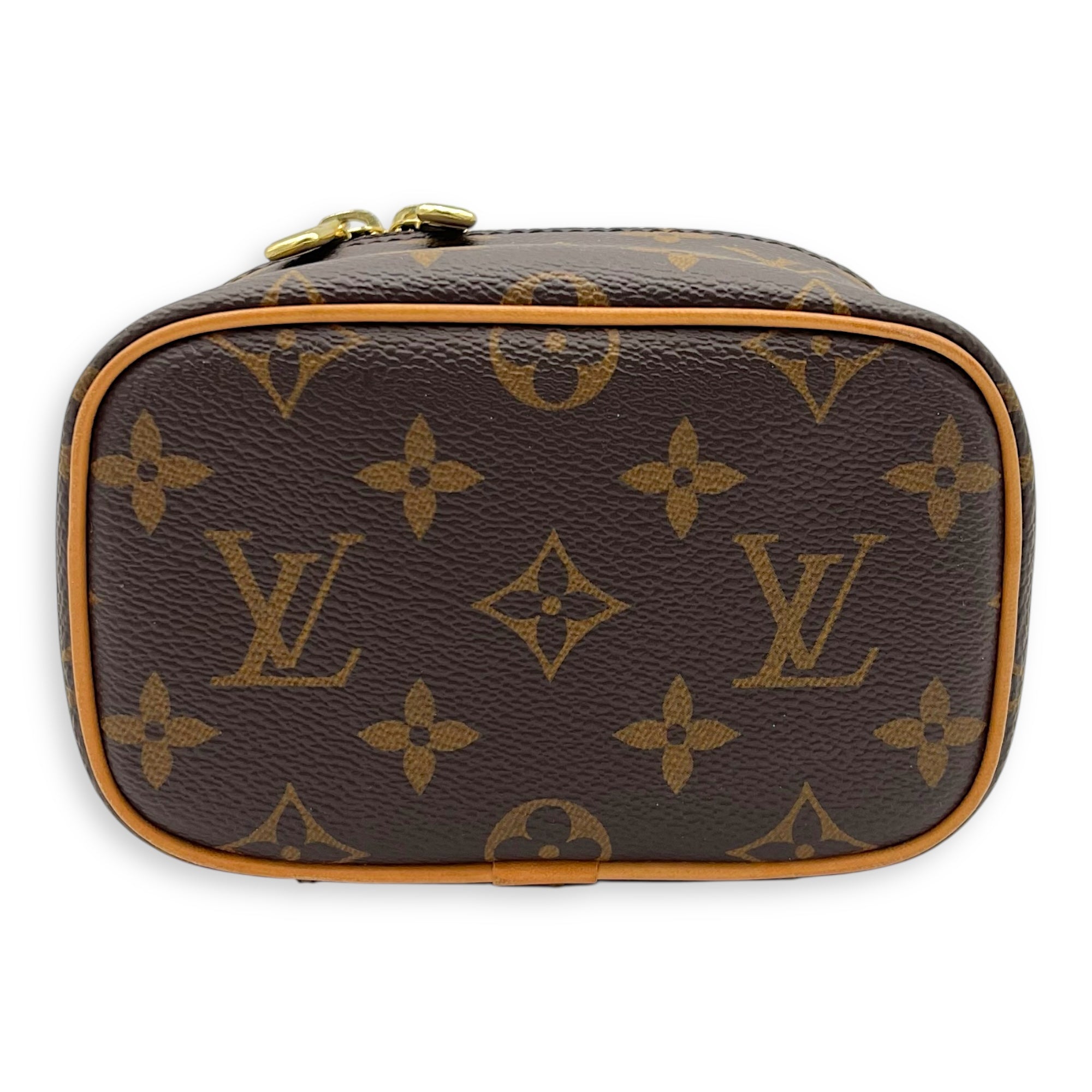Nice Top Handle Bag Nano Brown in Monogram Coated Canvas, Gold hardware