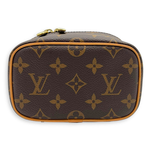 Nice Top Handle Bag Nano Brown in Monogram Coated Canvas, Gold hardware