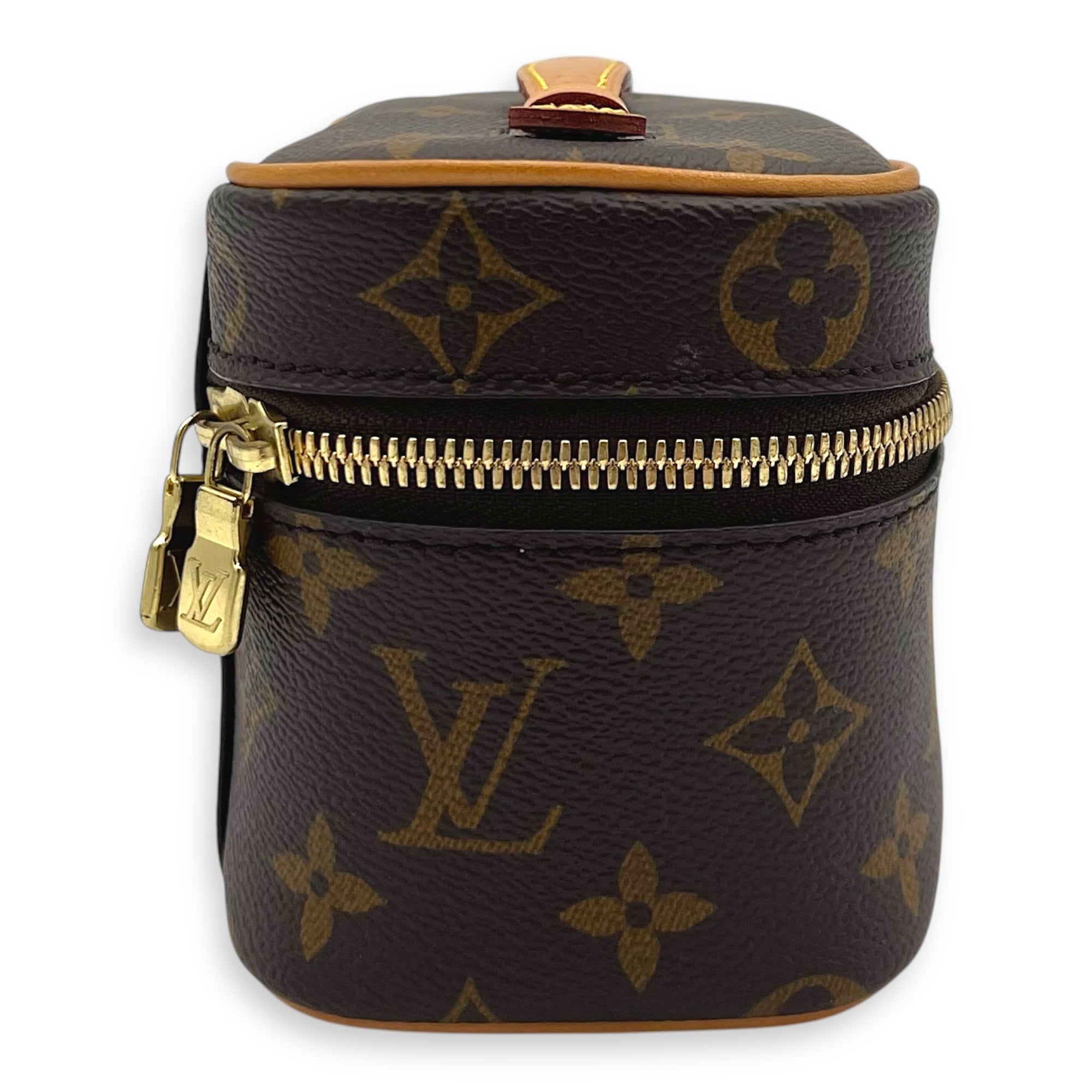 Nice Top Handle Bag Nano Brown in Monogram Coated Canvas, Gold hardware