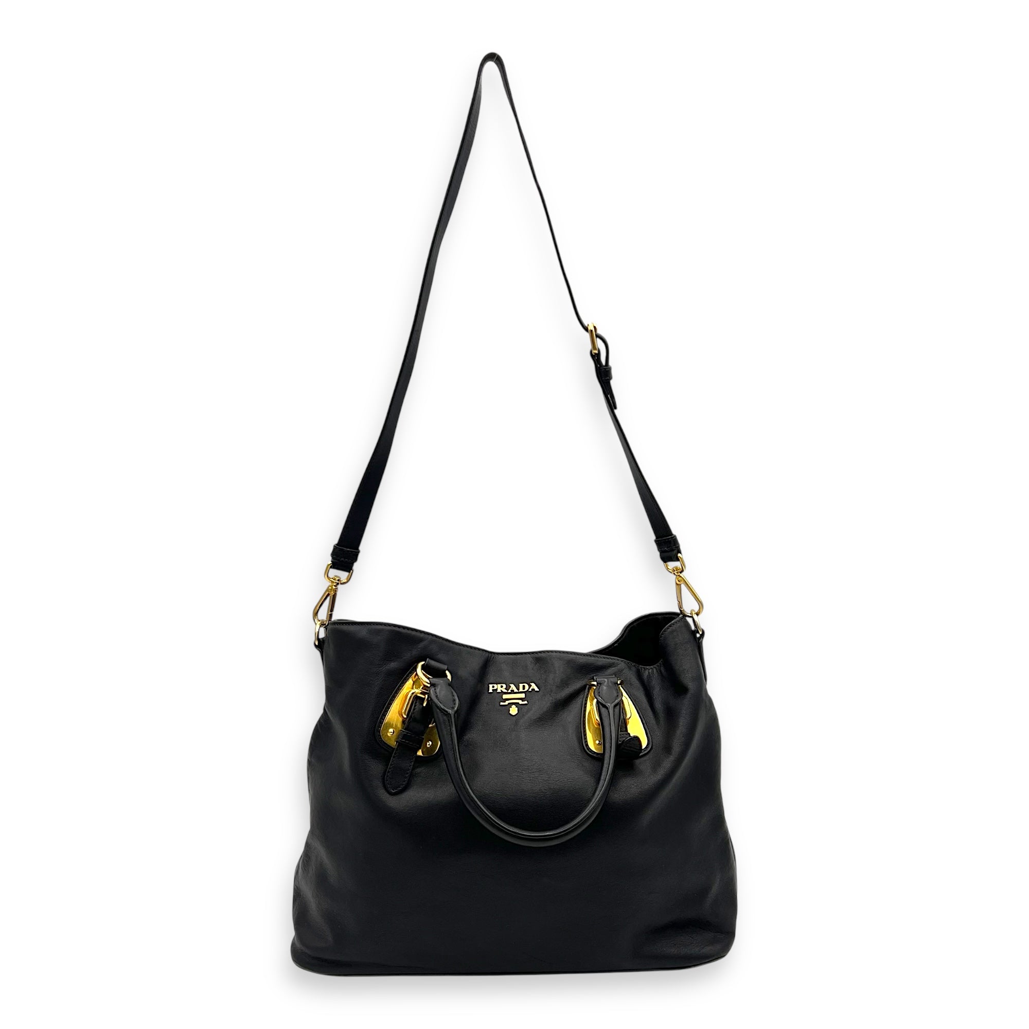 2 way bag Top Handle Bag Black in Calfskin, Gold hardware