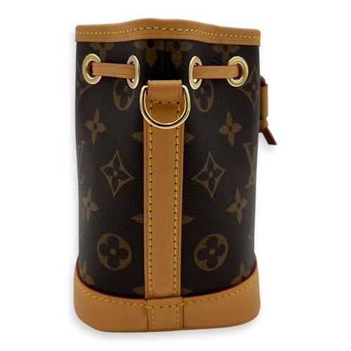 Noe Crossbody Bag Nano Brown in Monogram Coated Canvas, Gold hardware