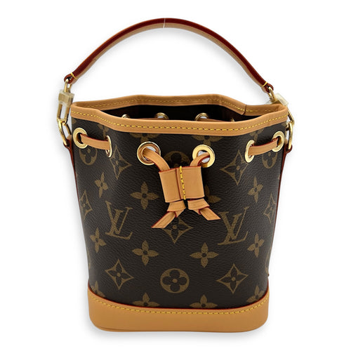Noe Crossbody Bag Nano Brown in Monogram Coated Canvas, Gold hardware