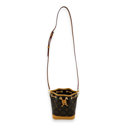 Noe Crossbody Bag Nano Brown in Monogram Coated Canvas, Gold hardware