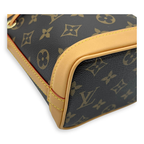 Noe Crossbody Bag Nano Brown in Monogram Coated Canvas, Gold hardware