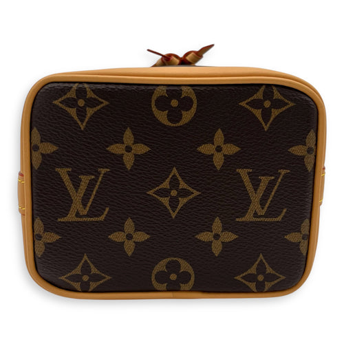 Noe Crossbody Bag Nano Brown in Monogram Coated Canvas, Gold hardware