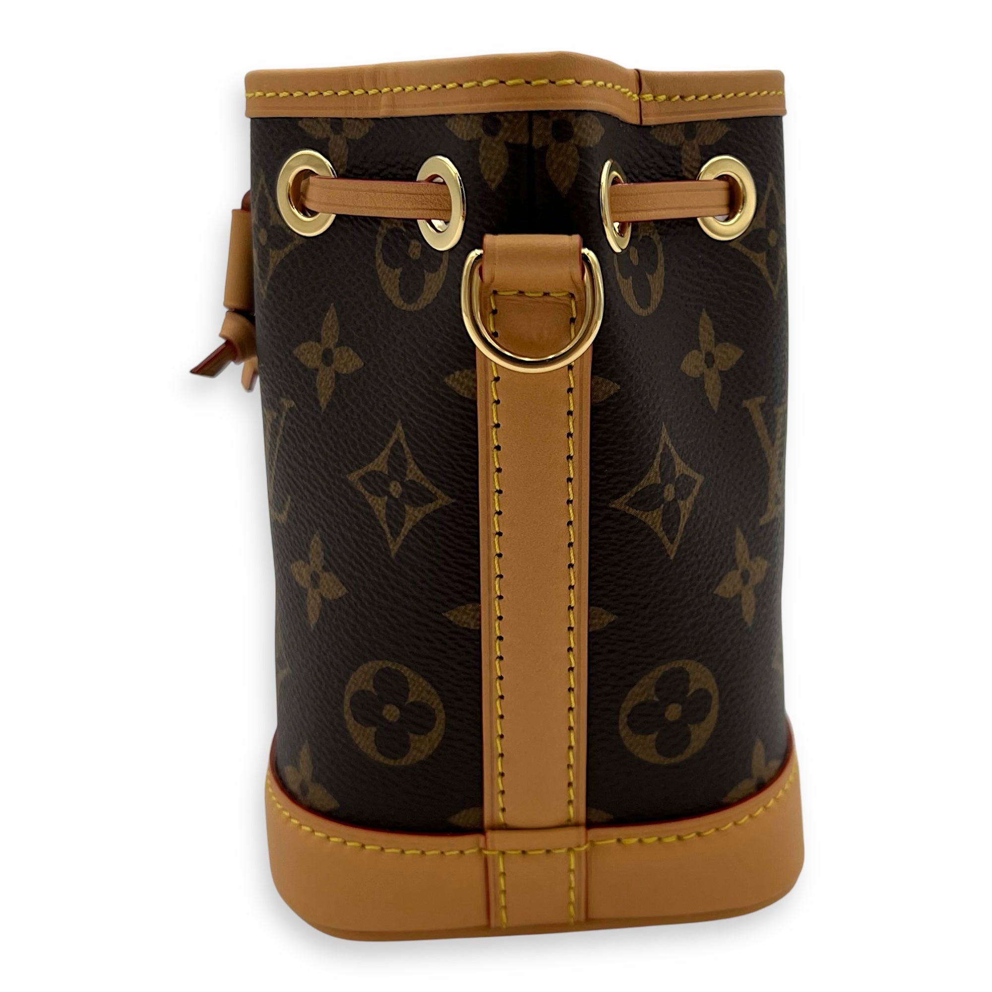 Noe Crossbody Bag Nano Brown in Monogram Coated Canvas, Gold hardware