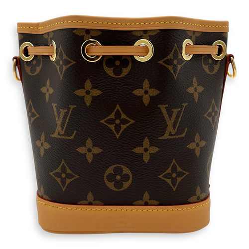 Noe Crossbody Bag Nano Brown in Monogram Coated Canvas, Gold hardware