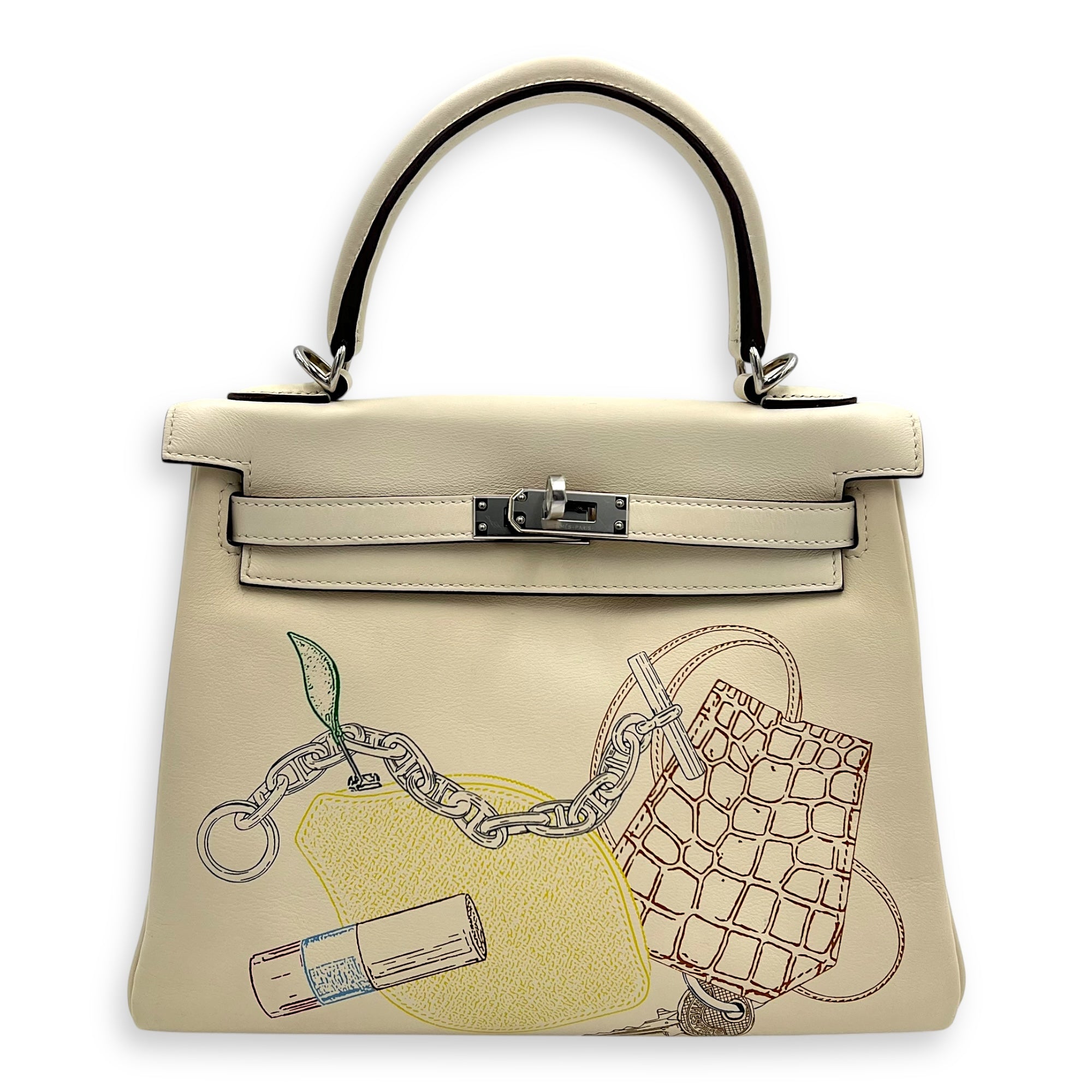 Kelly In and Out 25 Nata Top Handle Bag in Swift, Palladium hardware