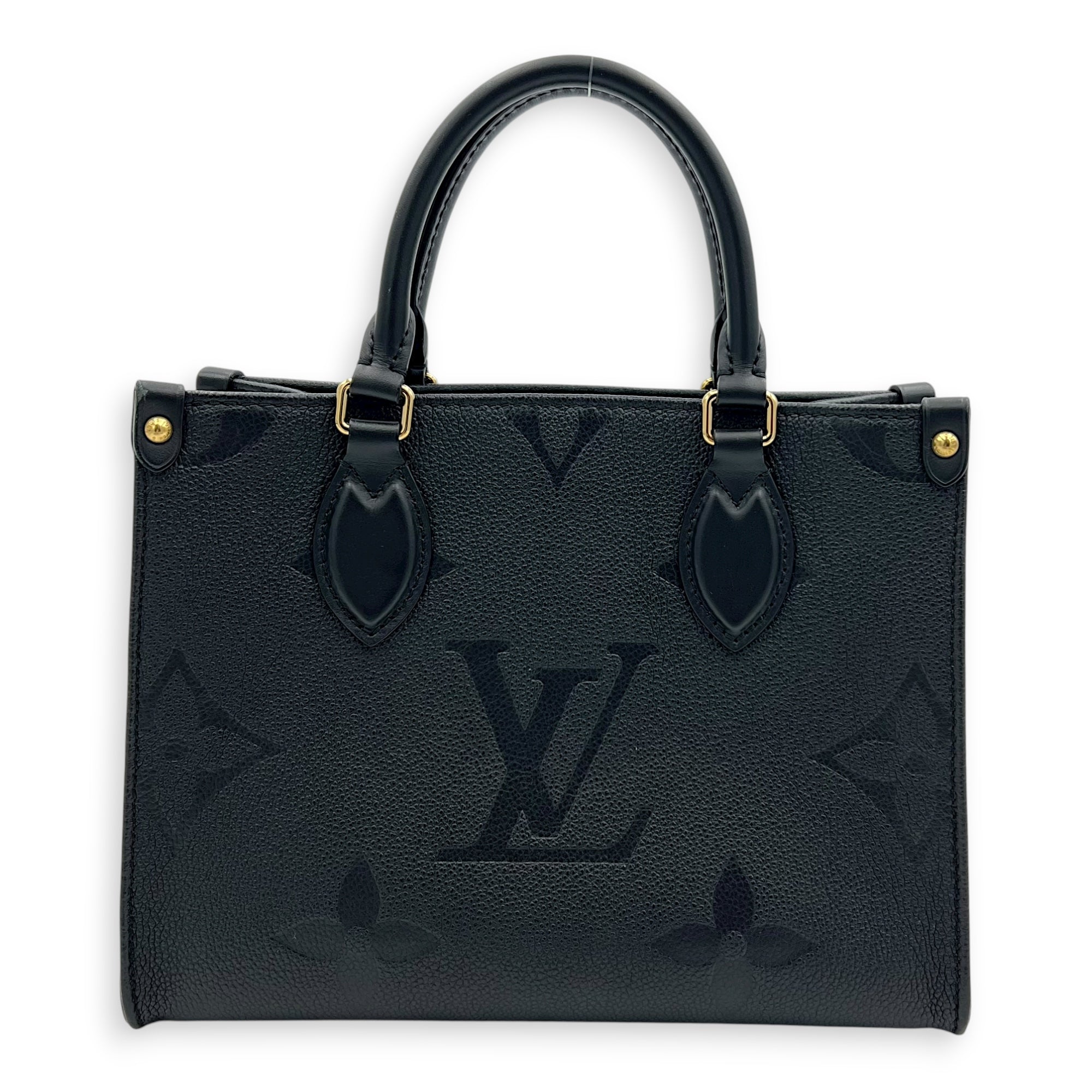 OnTheGo Top Handle Bag PM Black in Empreinte Leather, Gold hardware