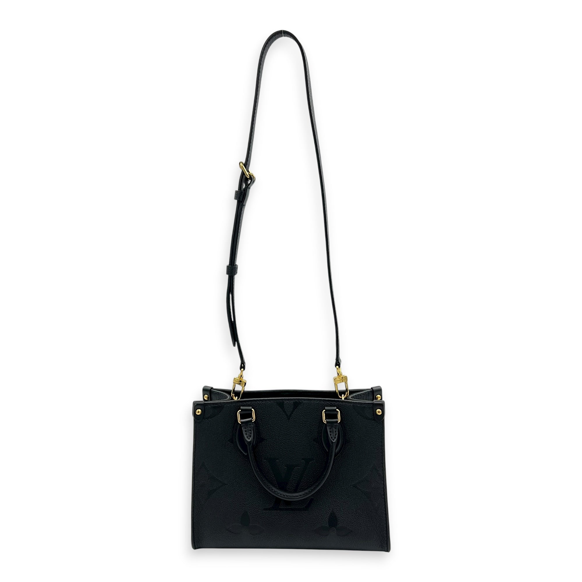 OnTheGo Top Handle Bag PM Black in Empreinte Leather, Gold hardware