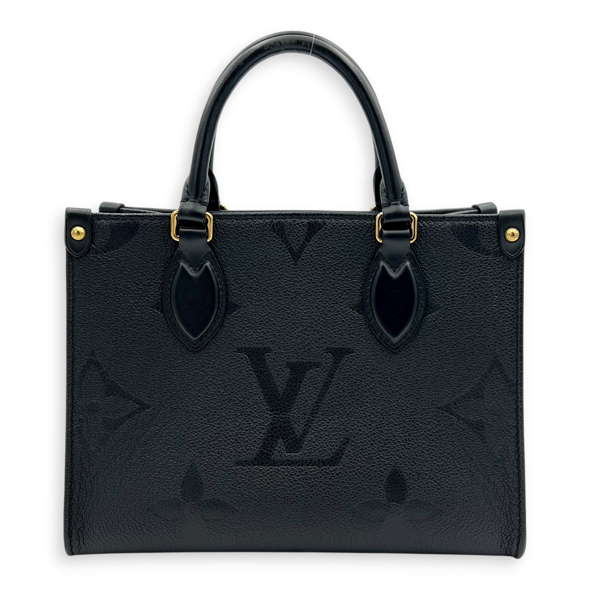 OnTheGo Top Handle Bag PM Black in Empreinte Leather, Gold hardware
