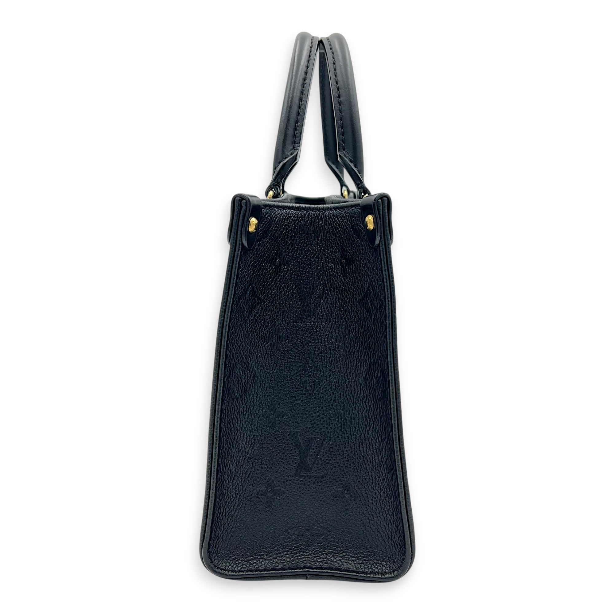 OnTheGo Top Handle Bag PM Black in Empreinte Leather, Gold hardware