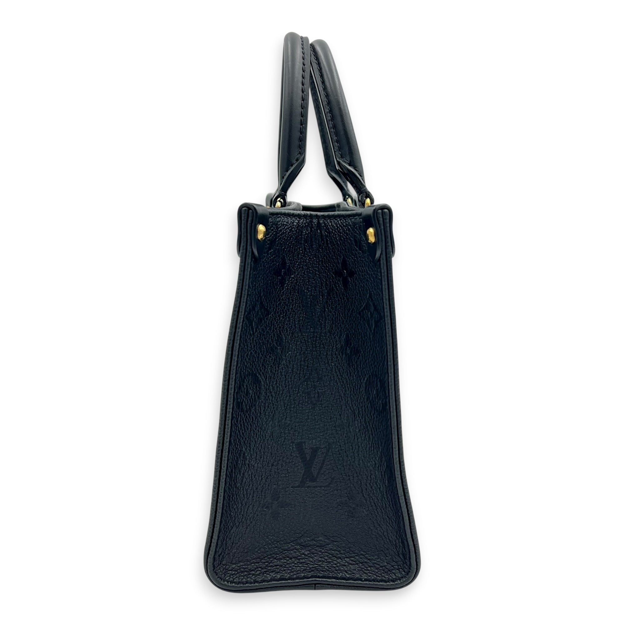 OnTheGo Top Handle Bag PM Black in Empreinte Leather, Gold hardware