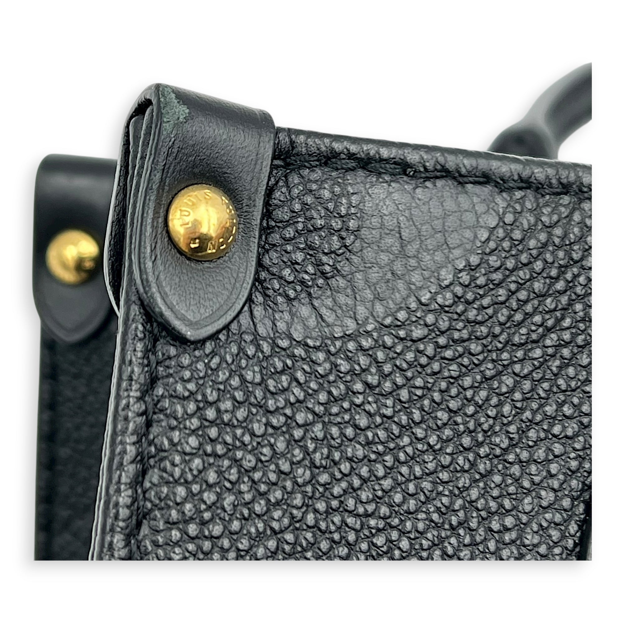 OnTheGo Top Handle Bag PM Black in Empreinte Leather, Gold hardware
