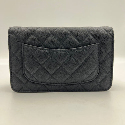 Classic Wallet On Chain Black in Caviar Leather, Silver hardware