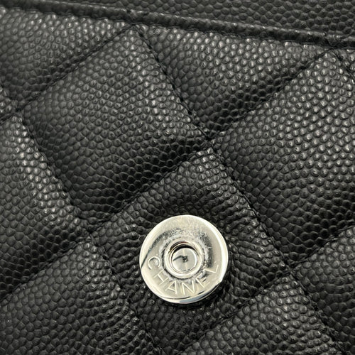 Classic Wallet On Chain Black in Caviar Leather, Silver hardware