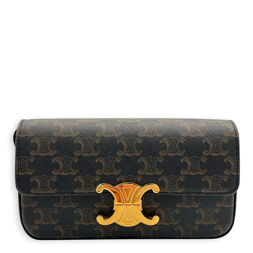 Triomphe Shoulder Bag Brown in Coated Canvas, Gold hardware