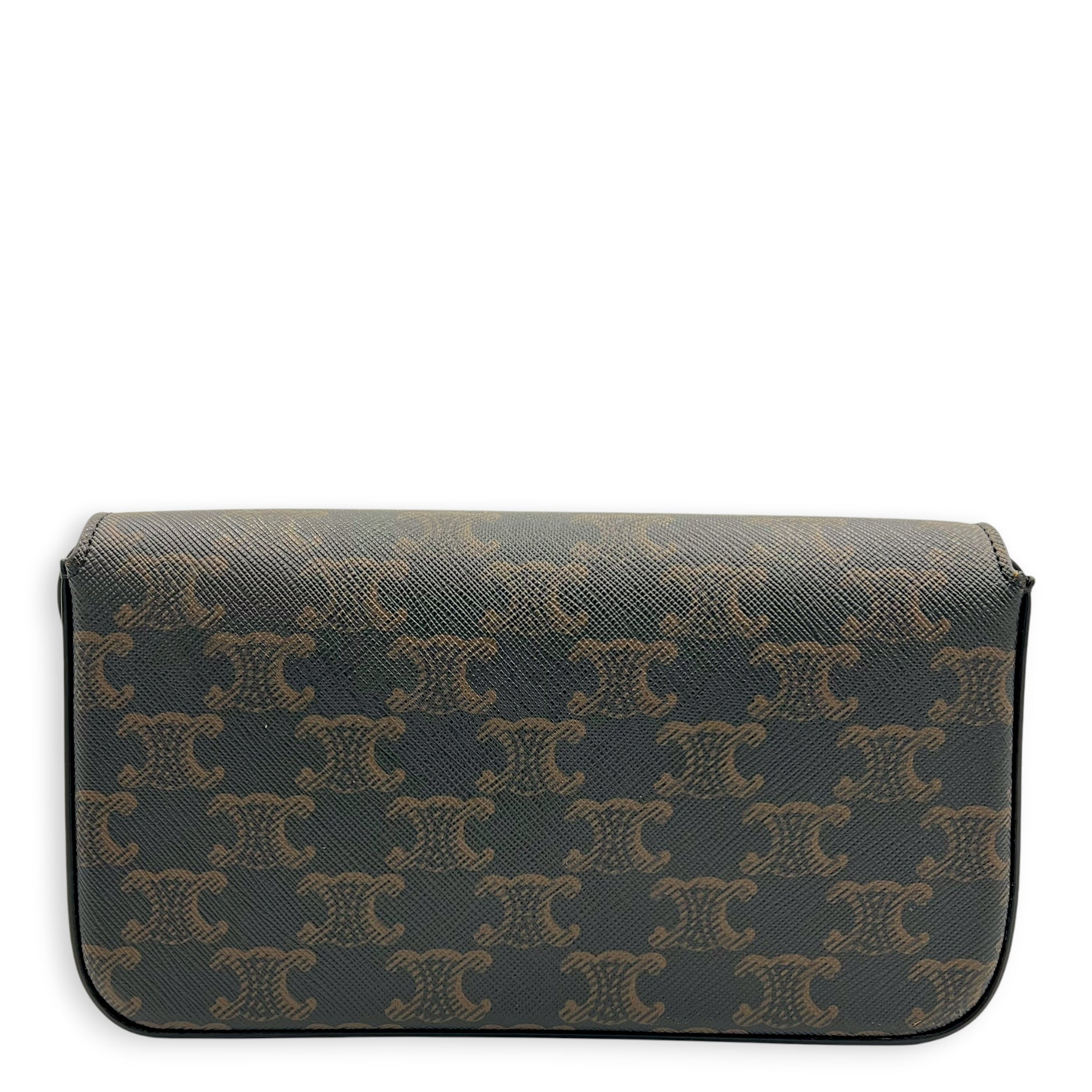 Triomphe Shoulder Bag Brown in Coated Canvas, Gold hardware