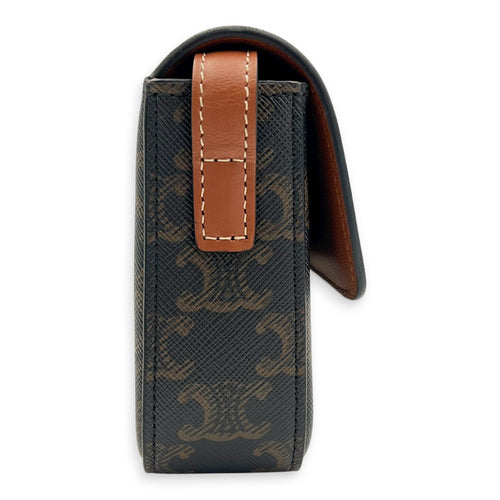 Triomphe Shoulder Bag Brown in Coated Canvas, Gold hardware