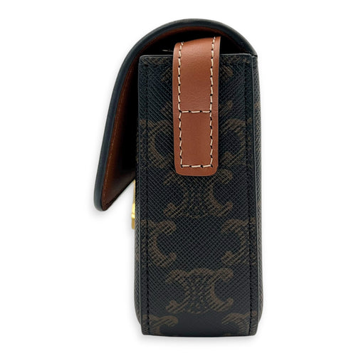 Triomphe Shoulder Bag Brown in Coated Canvas, Gold hardware