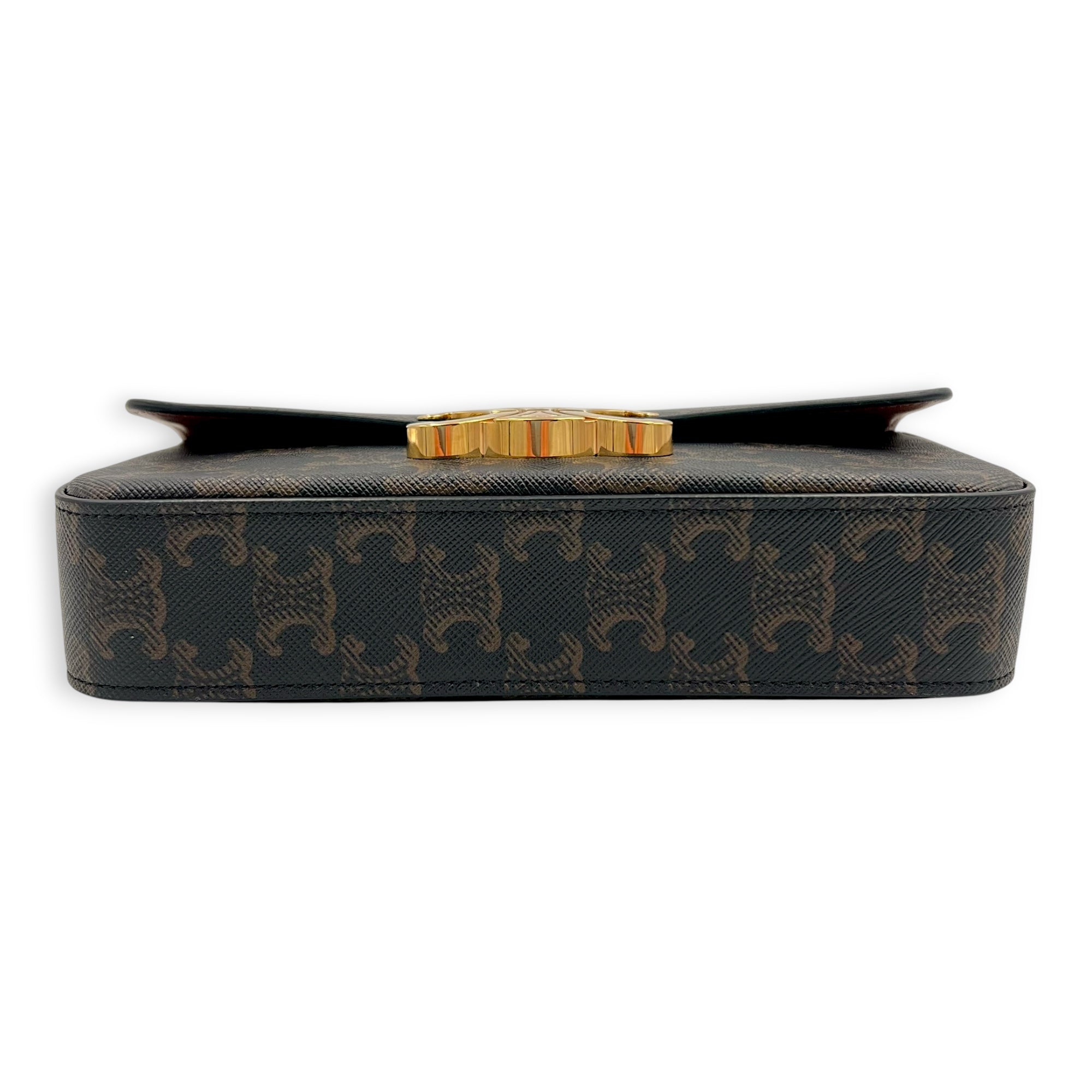 Triomphe Shoulder Bag Brown in Coated Canvas, Gold hardware