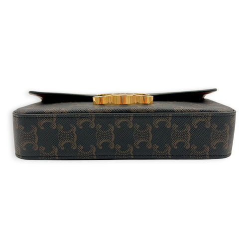 Triomphe Shoulder Bag Brown in Coated Canvas, Gold hardware