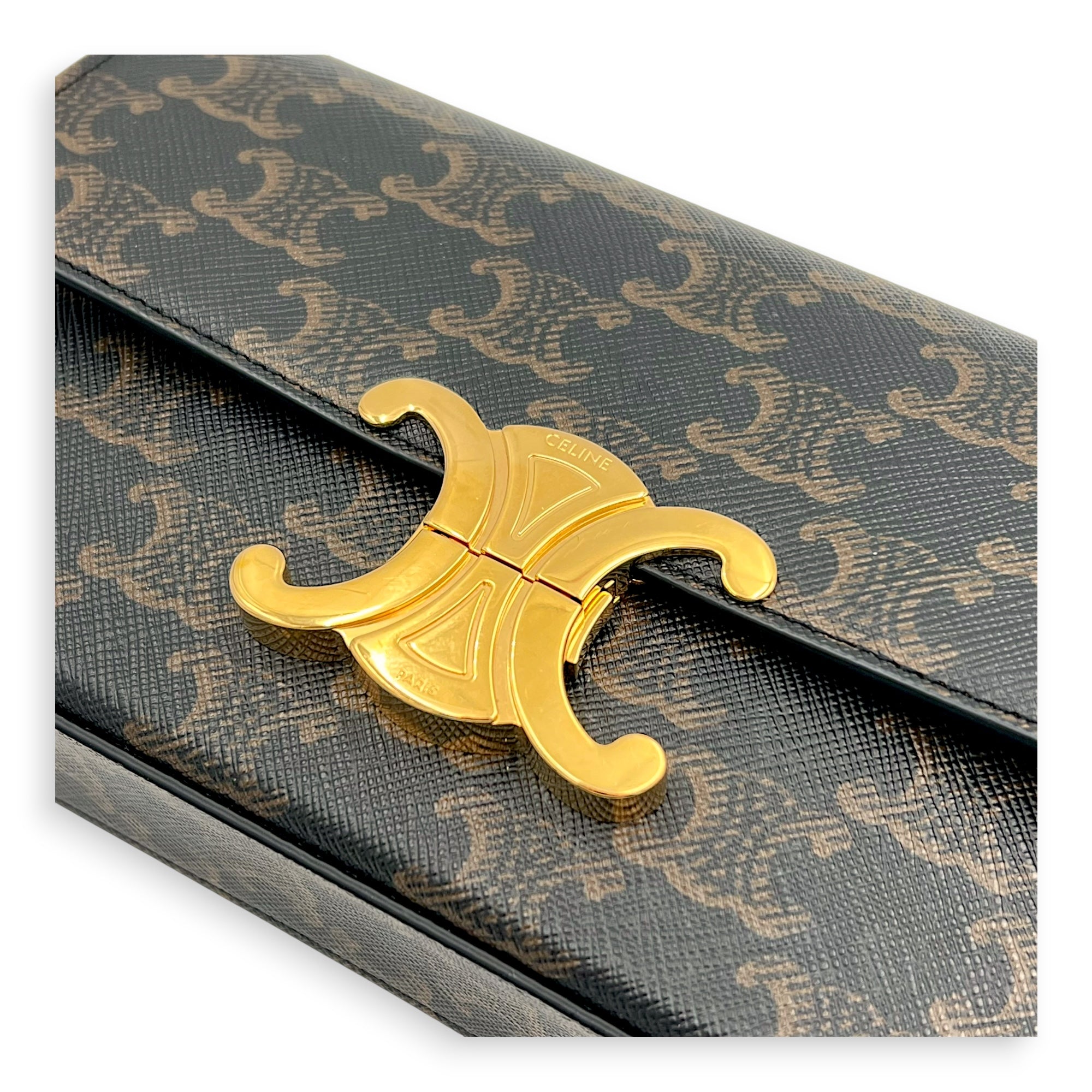 Triomphe Shoulder Bag Brown in Coated Canvas, Gold hardware