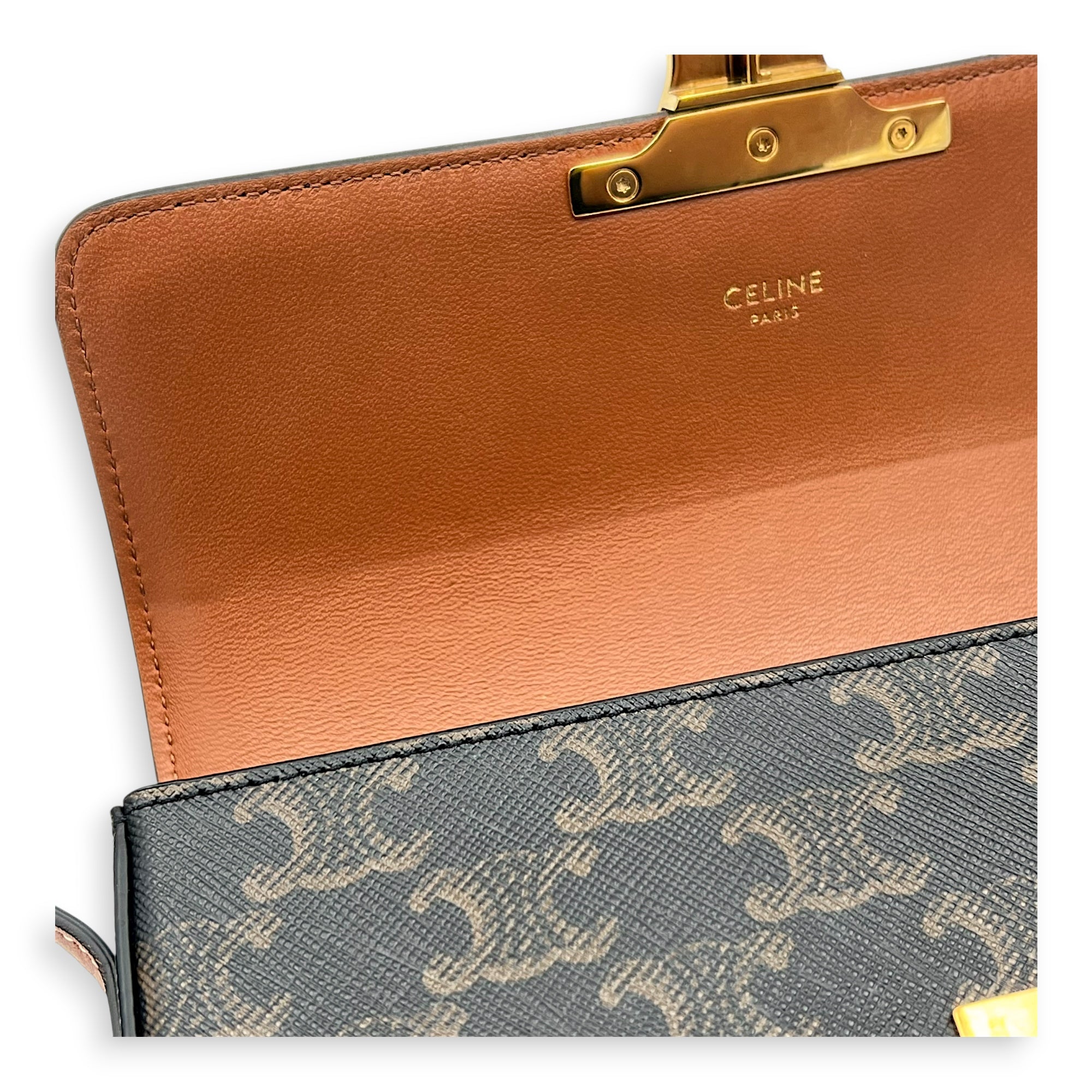 Triomphe Shoulder Bag Brown in Coated Canvas, Gold hardware