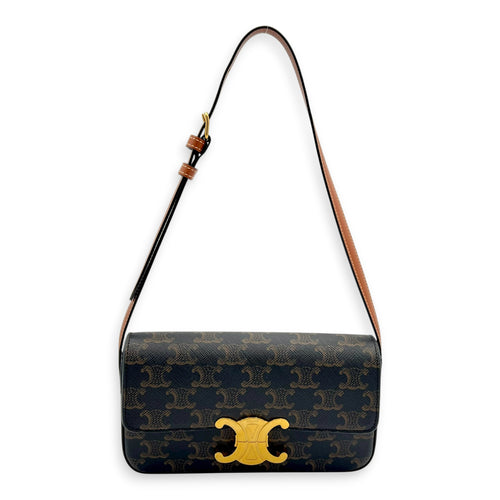 Triomphe Shoulder Bag Brown in Coated Canvas, Gold hardware