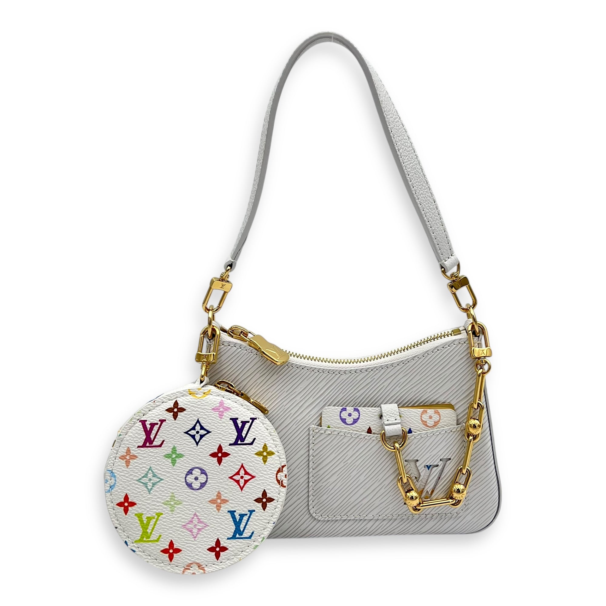 Marellini Shoulder Bag White in Epi Leather, Gold hardware