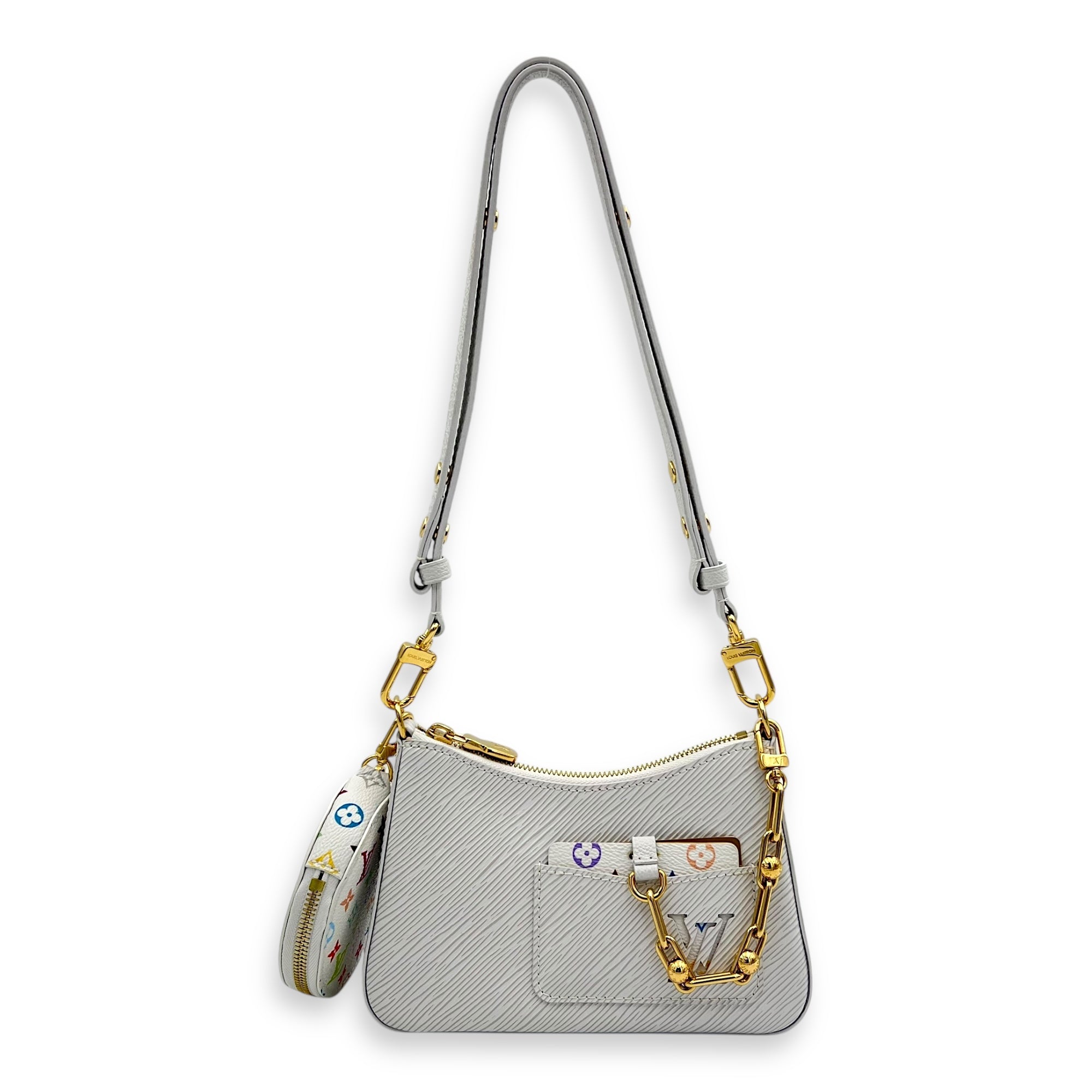 Marellini Shoulder Bag White in Epi Leather, Gold hardware