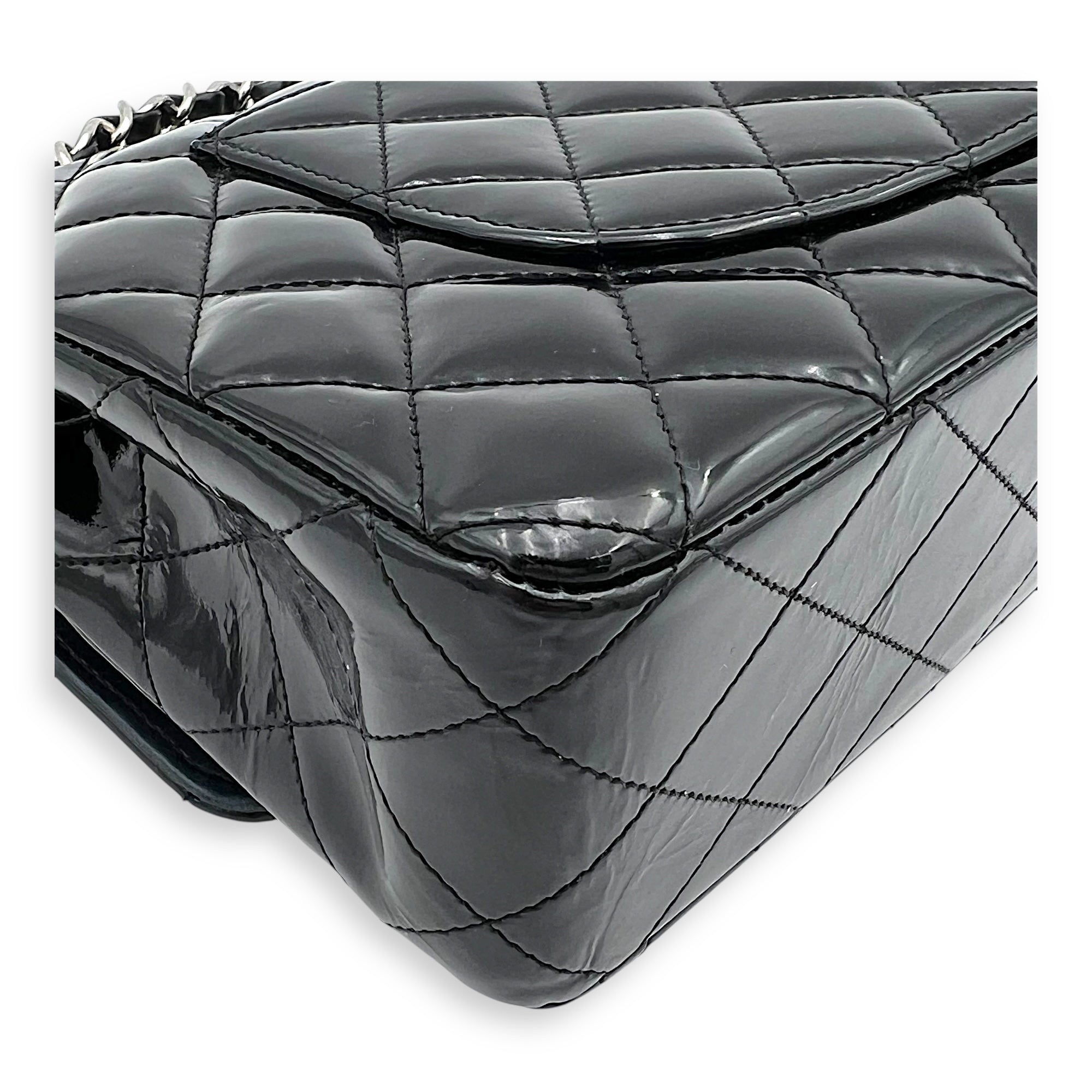 Classic Shoulder Bag Black in Patent Leather, Silver hardware