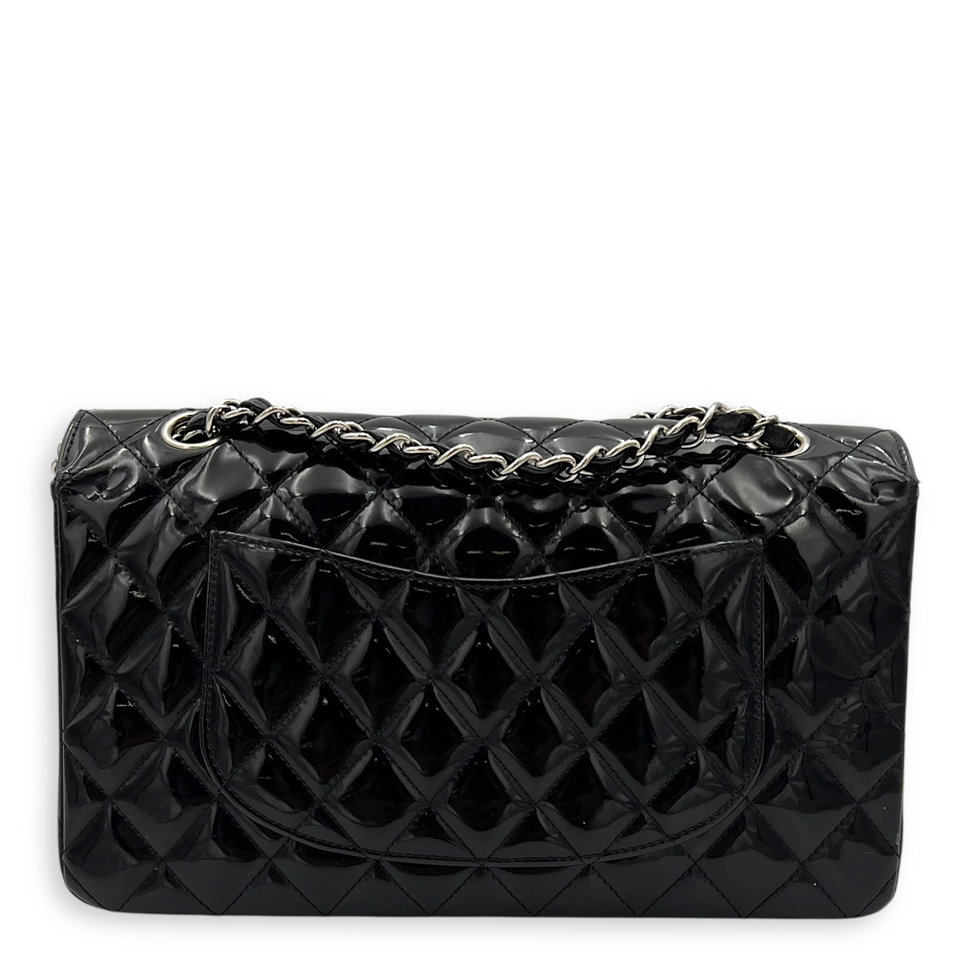Classic Shoulder Bag Black in Patent Leather, Silver hardware