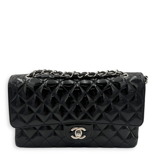 Classic Shoulder Bag Black in Patent Leather, Silver hardware