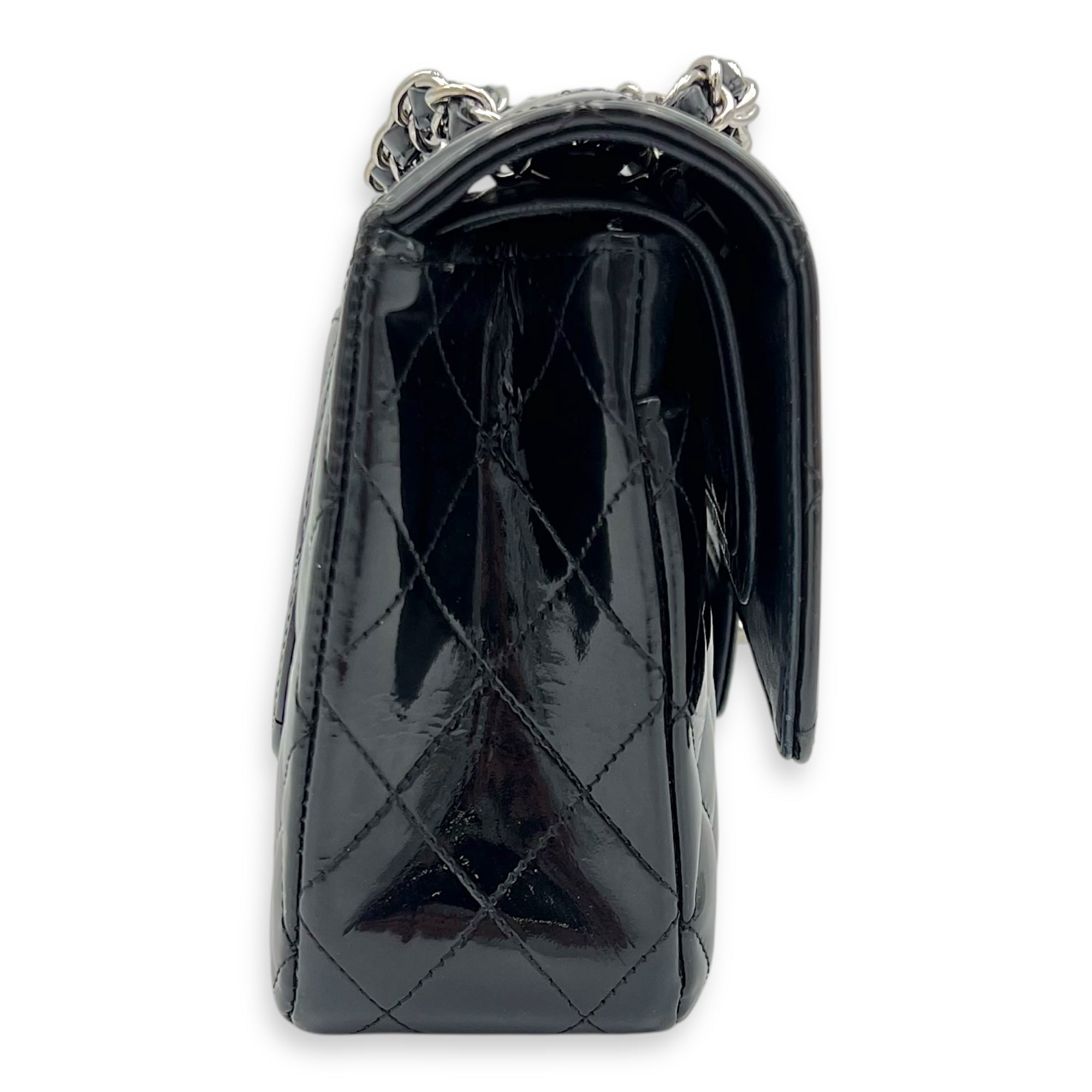 Classic Shoulder Bag Black in Patent Leather, Silver hardware