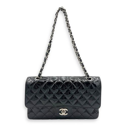 Classic Shoulder Bag Black in Patent Leather, Silver hardware