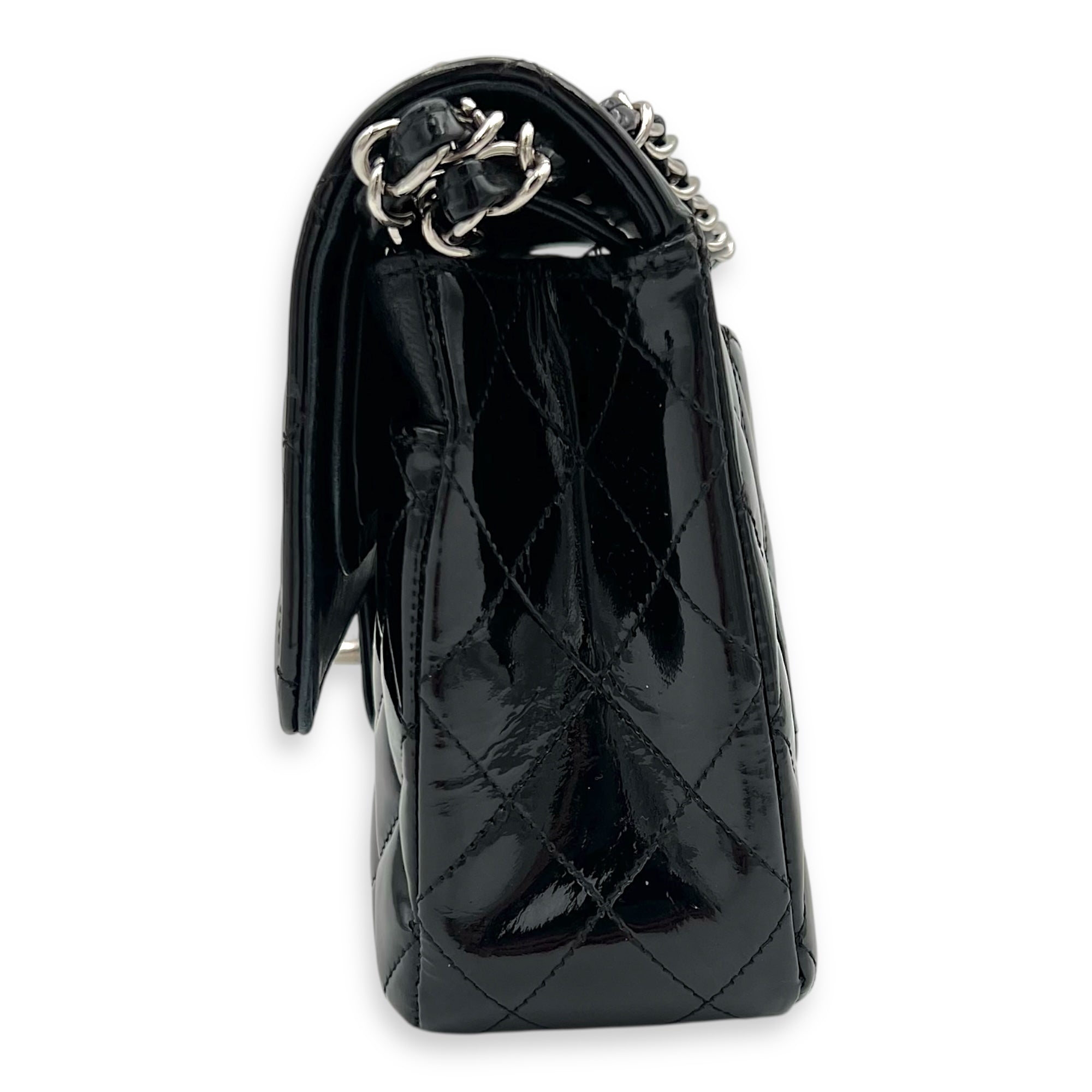 Classic Shoulder Bag Black in Patent Leather, Silver hardware