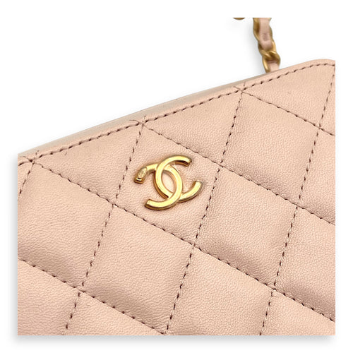 CC Pearl Crush Camera Shoulder Bag Beige in Lambskin, Gold hardware