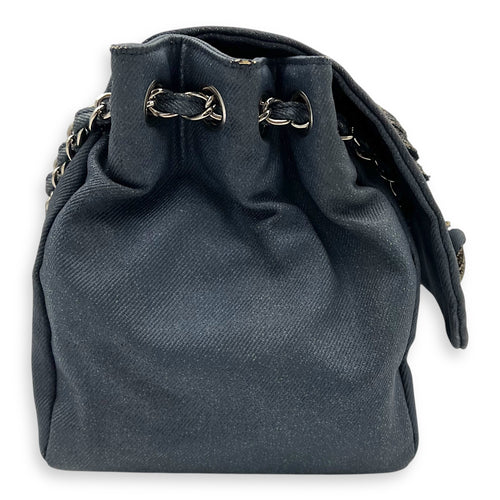 Accordion Shoulder Bag Blue in Denim, Silver hardware