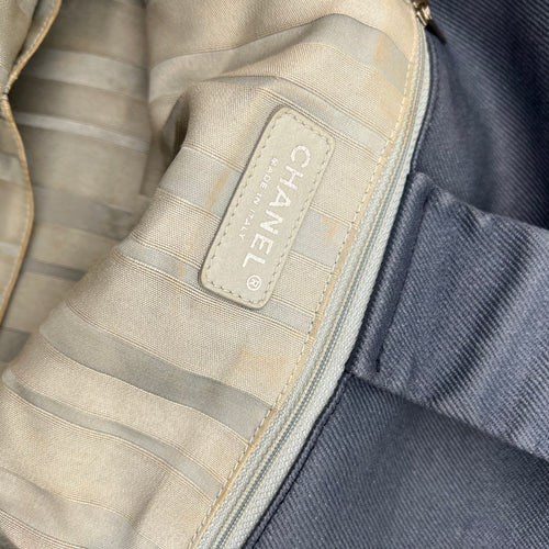 Accordion Shoulder Bag Blue in Denim, Silver hardware