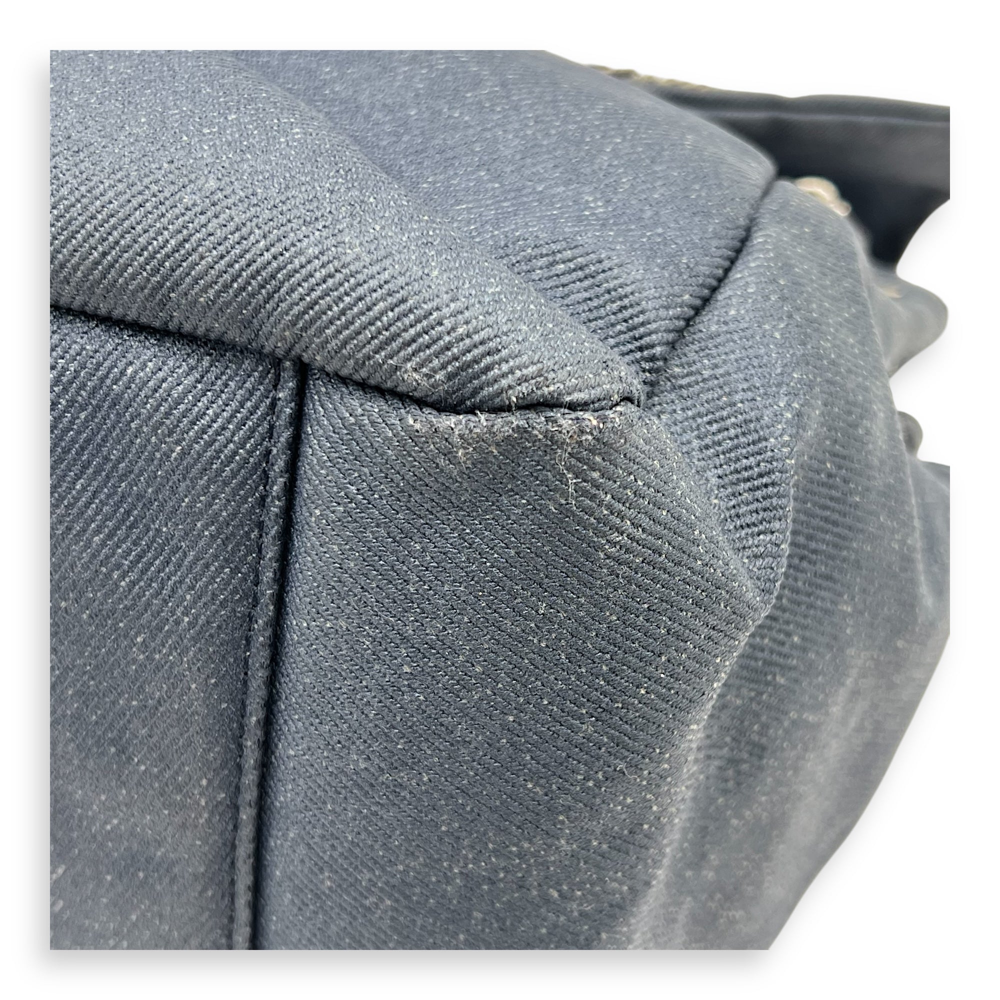 Accordion Shoulder Bag Blue in Denim, Silver hardware