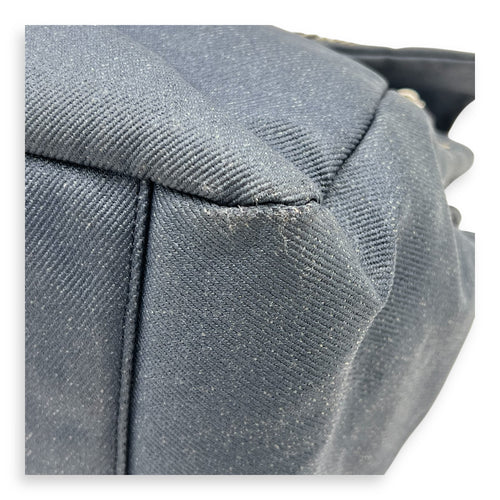 Accordion Shoulder Bag Blue in Denim, Silver hardware